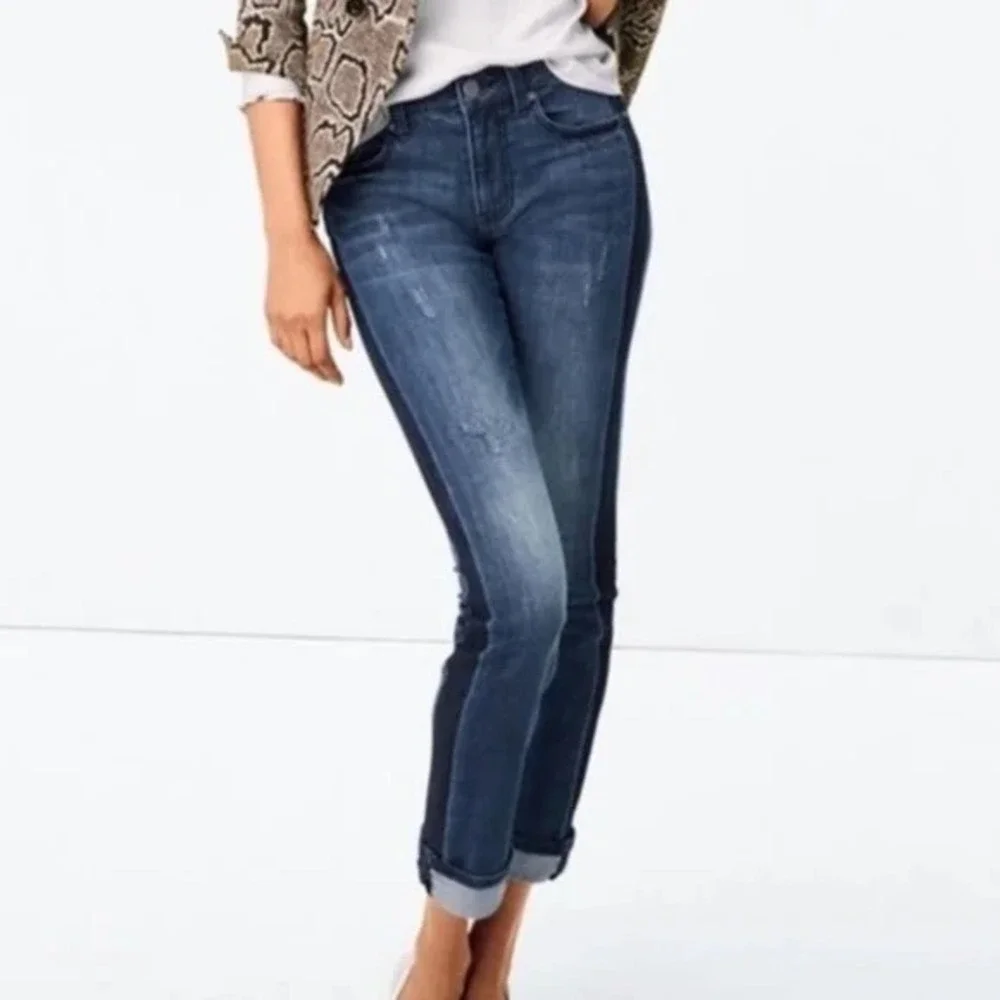 Cabi Tuxedo High Straight Jeans Womens Size 6 Slight Distressing Med Wash #3750